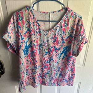 SHEIN Multicolor Abstract Short Sleeve Top